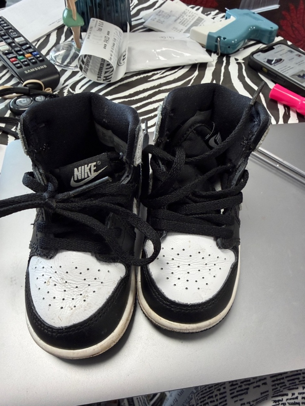 Nike Kids Black and White High-Top Sneakers with Lace-Up Closure